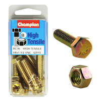 CHAMPION BC36 HIGH TENSILE FULL THREAD UNC BOLTS & NUTS 3/8" x 1-1/2" PACK OF 5