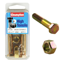 Champion Fasteners BC43 High Tensile UNC Bolts & Nuts 3/8 x 3 in. Pack of 3