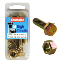CHAMPION BC54 HIGH TENSILE FULL THREAD UNC BOLTS & NUTS 7/16" x 1-1/2" PACK OF 4