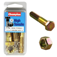 Champion Fasteners BC68 High Tensile UNC Bolts & Nuts 1/2 x 1-3/4 in. Pack of 3