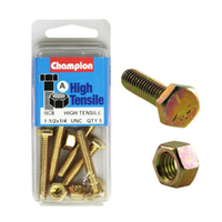 Champion BC8 High Tensile Full Thread UNC Bolts & Nuts 1/4 x 1-1/2 in. Pack of 5