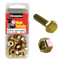 CHAMPION FASTENERS BF1 HIGH TENSILE UNF BOLTS & NUTS 1/4" x 1/2" PACK OF 10