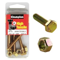 CHAMPION BF11 HIGH TENSILE FULL THREAD UNF BOLTS & NUTS 1/4" x 2" PACK OF 5