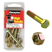 CHAMPION FASTENERS BF12 HIGH TENSILE UNF BOLTS & NUTS 1/4" x 2" PACK OF 5