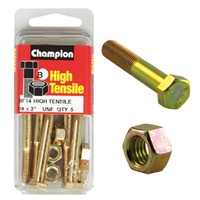 CHAMPION FASTENERS BF14 HIGH TENSILE UNF BOLTS & NUTS 1/4" x 3" PACK OF 5