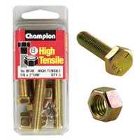 CHAMPION BF40 HIGH TENSILE FULL THREAD UNF BOLTS & NUTS 3/8" x 2" PACK OF 5