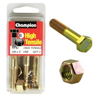 CHAMPION FASTENERS BF43 HIGH TENSILE UNF BOLTS & NUTS 3/8" x 3" PACK OF 3