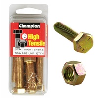 CHAMPION BF54 HIGH TENSILE FULL THREAD UNF BOLTS & NUTS 7/16" x 1-1/2" PACK OF 4