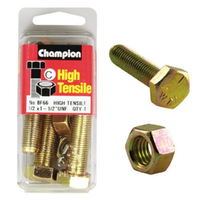 CHAMPION BF66 HIGH TENSILE FULL THREAD UNF BOLTS & NUTS 1/2" x 1-1/2" PACK OF 4