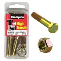 CHAMPION FASTENERS BF74 HIGH TENSILE UNF BOLTS & NUTS 1/2" x 3" PACK OF 2