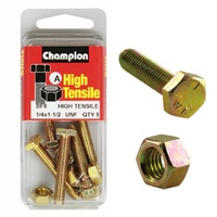 CHAMPION BF8 HIGH TENSILE FULL THREAD UNF BOLTS & NUTS 1/4" x 1-1/2" PACK OF 5