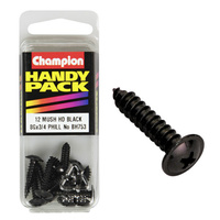 CHAMPION BH753 SELF TAPPING WASHER FACE BLACK ZINC SCREWS 8g x 3/4" PACK OF 12