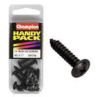 CHAMPION BH754 SELF TAPPING WASHER FACE BLACK ZINC SCREWS 8g x 1" PACK OF 10