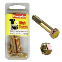 Champion BM112 Metric High Tensile Bolts & Nuts M10 x 1.25 x 70mm Pack of 2