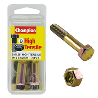 Champion Fasteners BM126 Metric High Tensile Bolts & Nuts M12 x 60mm Pack of 2