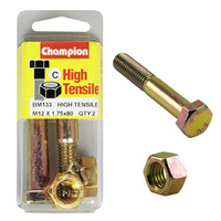 Champion BM133 Metric High Tensile Bolts & Nuts M12 x 1.75 x 80mm Pack of 2