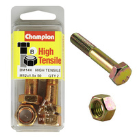 Champion BM144 Metric High Tensile Bolts & Nuts M12 x 1.5 x 50mm Pack of 2