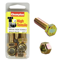 Champion BM150 High Tensile Full Thread Bolts & Nuts M12 x 1.25 x 35mm x3
