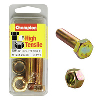 Champion BM152 High Tensile Full Thread Bolts & Nuts M12 x 1.25 x 50mm Pack of 2