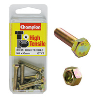 Champion Fasteners BM25 Metric High Tensile Bolts & Nuts M6 x 30mm Pack of 5