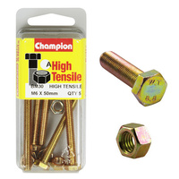Champion BM30 Metric High Tensile Full Thread Bolts & Nuts M6 x 50mm Pack of 5
