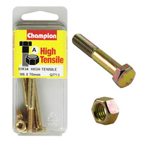 Champion Fasteners BM34 Metric High Tensile Bolts & Nuts M6 x 70mm Pack of 3