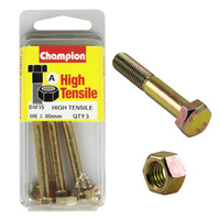 Champion Fasteners BM35 Metric High Tensile Bolts & Nuts M6 x 80mm Pack of 3