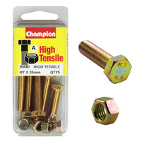 CHAMPION FASTENERS BM40 METRIC HIGH TENSILE BOLTS & NUTS M7 x 35mm PACK OF 5