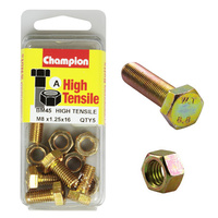 CHAMPION BM45 METRIC HIGH TENSILE BOLTS & NUTS M8 x 1.25 x 16mm PACK OF 5