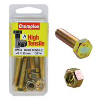 CHAMPION BM52 METRIC HIGH TENSILE BOLTS & NUTS M8 x 1.25 x 35mm PACK OF 4