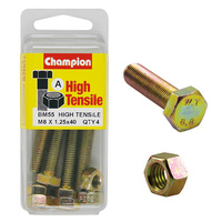 CHAMPION BM55 METRIC HIGH TENSILE BOLTS & NUTS M8 x 1.25 x 40mm PACK OF 4