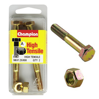 CHAMPION BM67 METRIC HIGH TENSILE BOLTS & NUTS M8 x 1.25 x 80mm PACK OF 2
