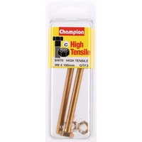 CHAMPION BM70 HIGH TENSILE FULL THREAD BOLTS & NUTS M8 x 1.25 x 100mm PACK OF 2
