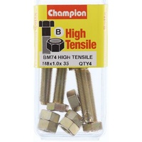 CHAMPION BM74 METRIC HIGH TENSILE BOLTS & NUTS M8 x 1.0 x 35mm PACK OF 4