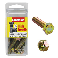 CHAMPION BM83 METRIC HIGH TENSILE BOLTS & NUTS M10 x 1.5 x 35mm PACK OF 4