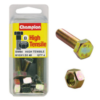 CHAMPION BM84 METRIC HIGH TENSILE BOLTS & NUTS M10 x 1.5 x 40mm PACK OF 4