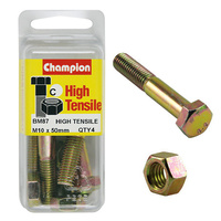 CHAMPION BM87 METRIC HIGH TENSILE BOLTS & NUTS M10 x 1.5 x 50mm PACK OF 4