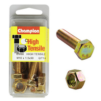 Champion BM88 High Tensile Full Thread Bolts & Nuts M10 x 1.5 x 50mm Pack Of 4