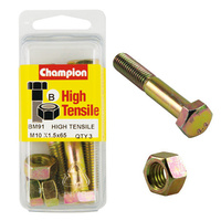 CHAMPION BM91 METRIC HIGH TENSILE BOLTS & NUTS M10 x 1.5 x 65mm PACK OF 3