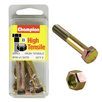 CHAMPION BM93 METRIC HIGH TENSILE BOLTS & NUTS M10 x 1.5 x 70mm PACK OF 2