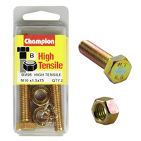 CHAMPION BM95 HIGH TENSILE FULL THREAD BOLTS & NUTS M10 x 1.5 x 75mm PACK OF 2