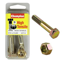 CHAMPION BM96 METRIC HIGH TENSILE BOLTS & NUTS M10 x 1.5 x 80mm PACK OF 2