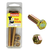 CHAMPION BM99 HIGH TENSILE FULL THREAD BOLTS & NUTS M10 x 1.5 x 100mm PACK OF 2