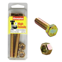 CHAMPION BM99 HIGH TENSILE FULL THREAD BOLTS & NUTS M10 x 1.5 x 100mm PACK OF 2