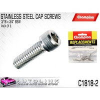 CHAMPION C1818-2 STAINLESS ALLEN KEY CAP HEX HEAD SCREWS 3/16" x 3/4" BSW x6