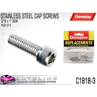 CHAMPION C1818-3 STAINLESS ALLEN KEY CAP HEX HEAD SCREWS 3/16" x 1" BSW x6