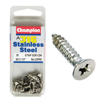 CHAMPION CSP02 316 STAINLESS STEEL COUNTERSUNK SELF TAPPING SCREWS 6g x 1/2" x25
