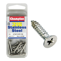 CHAMPION CSP04 316 STAINLESS STEEL COUNTERSUNK SELF TAPPING SCREWS 6g x 1" x15