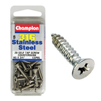 CHAMPION CSP05 316 STAINLESS STEEL COUNTERSUNK SELF TAPPING SCREWS 8g x 3/4" x20