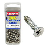 CHAMPION CSP06 316 STAINLESS STEEL COUNTERSUNK SELF TAPPING SCREWS 8g x 1" x12